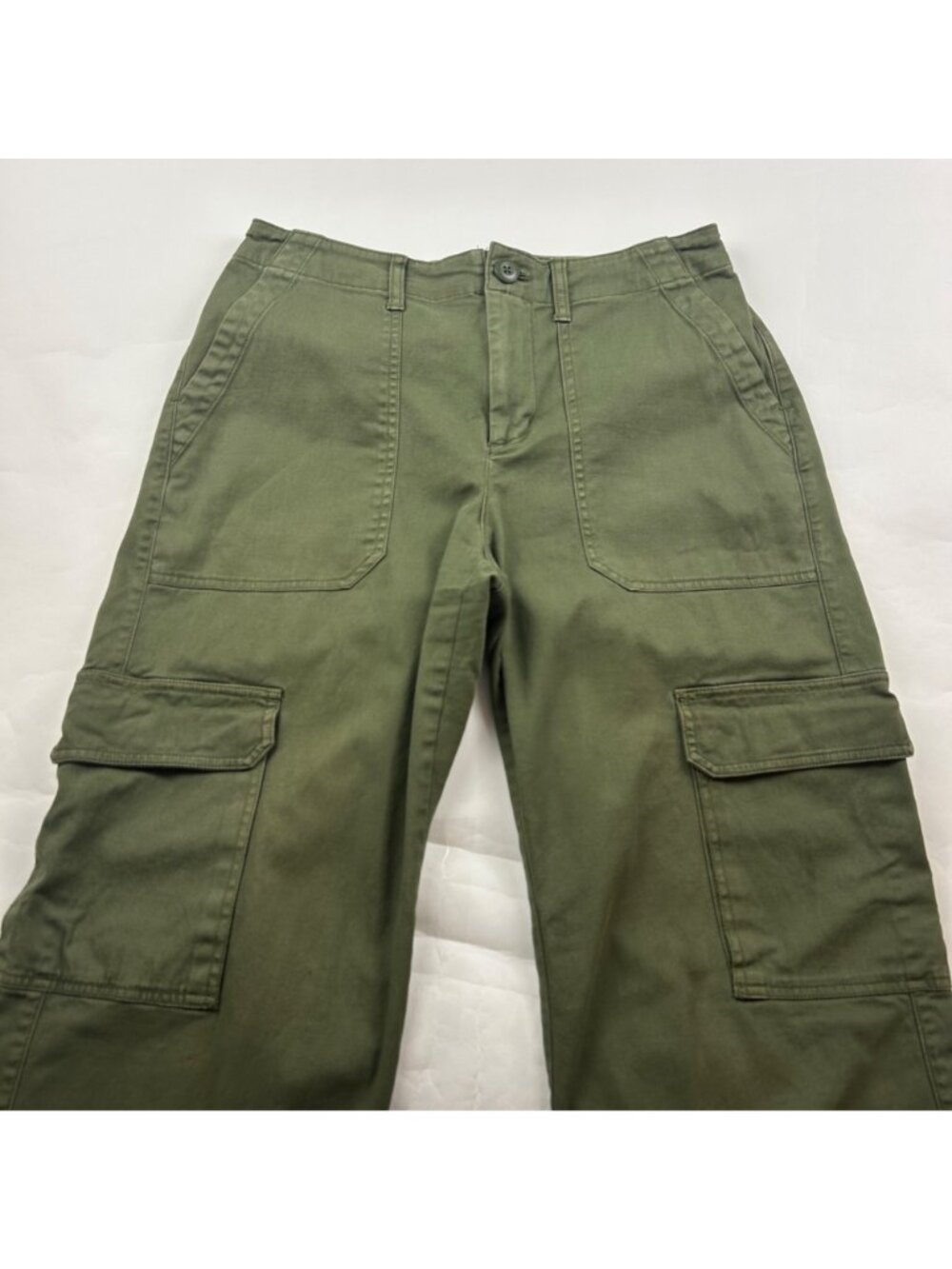 Universal Thread Dark Olive Stretch Canvas High Rise Wide Leg Cargo Pant 8 - Picture 2 of 7